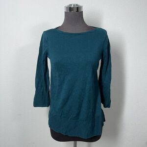 J. Jill Top Women XS Green Linen Blend 3/4 sleeve Pull Over Blouse Knit